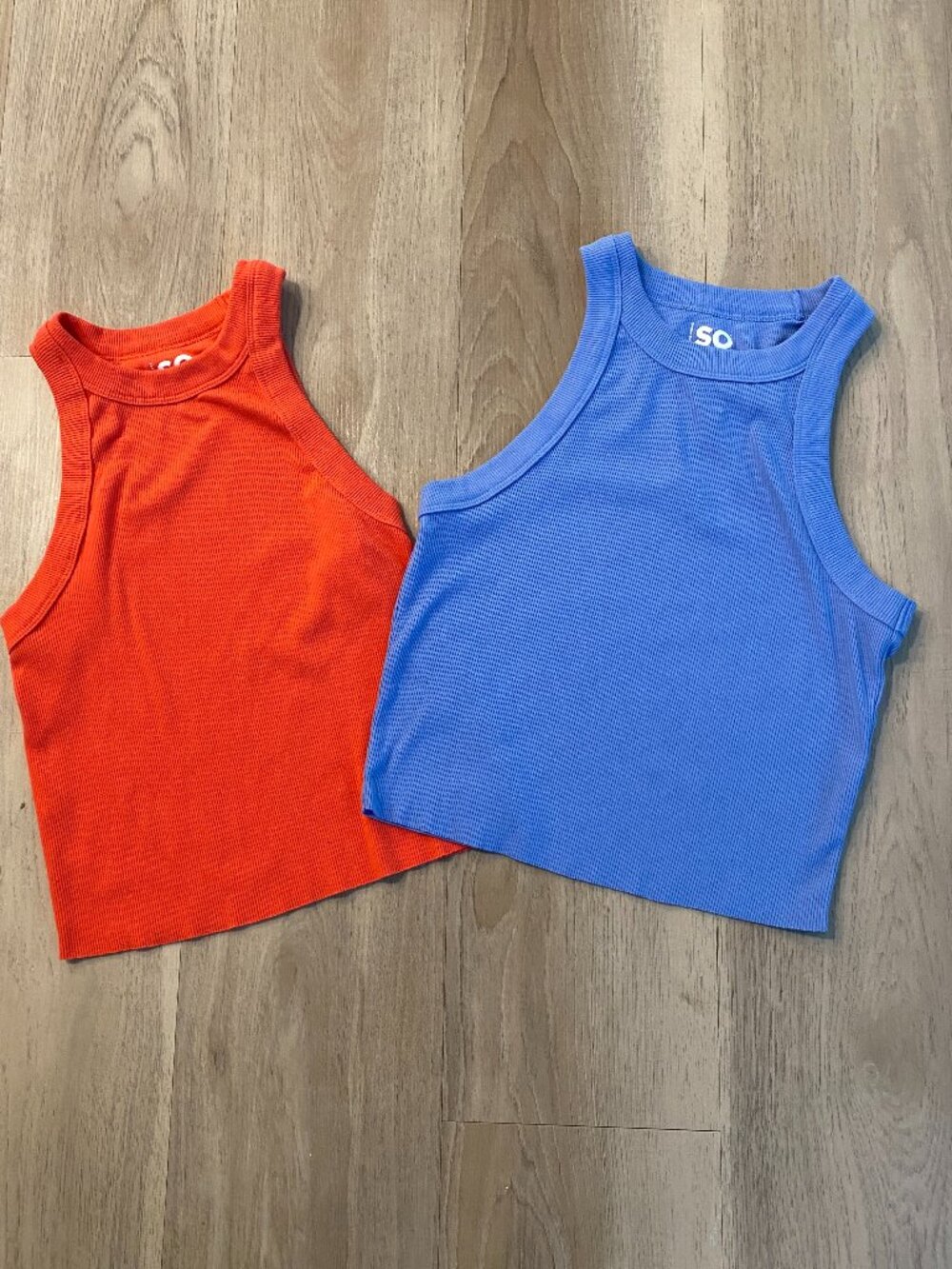SO Ribbed Racerback Tank Top Bundle Coral Blue High Neck Crop Tanks Medium
